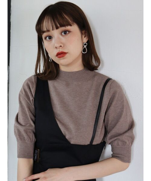 MURUA（ムルーア）の「ハーフスリーブニットトップス（ニット/セーター・レディース・ブラック/グリーン/アイボリー/モカ・FREE）」の3枚目の写真