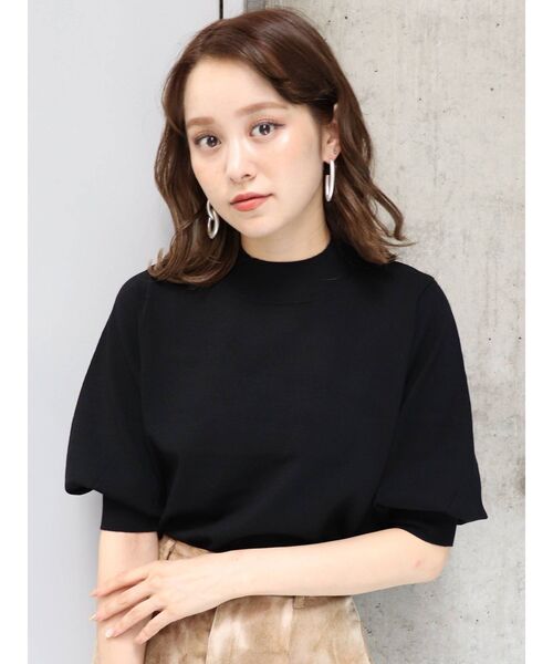 MURUA（ムルーア）の「ハーフスリーブニットトップス（ニット/セーター・レディース・ブラック/グリーン/アイボリー/モカ・FREE）」の5枚目の写真