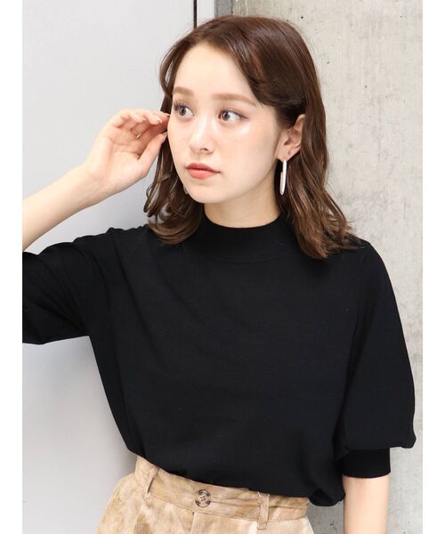 MURUA（ムルーア）の「ハーフスリーブニットトップス（ニット/セーター・レディース・ブラック/グリーン/アイボリー/モカ・FREE）」の6枚目の写真