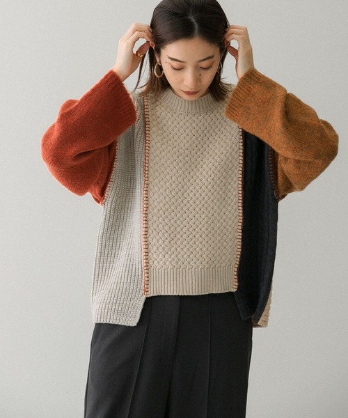 knit brary パッチワークセーター M ネイビー系 DLARGE.JPG