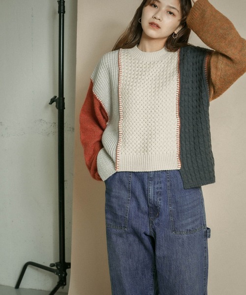 KBF(ケイビーエフ)の「MIXカラーパッチワークニット(ニット/セーター・レディース・グリーン系その他/イエロー系その他/レッド系その他・ONE)」の11枚目の写真
