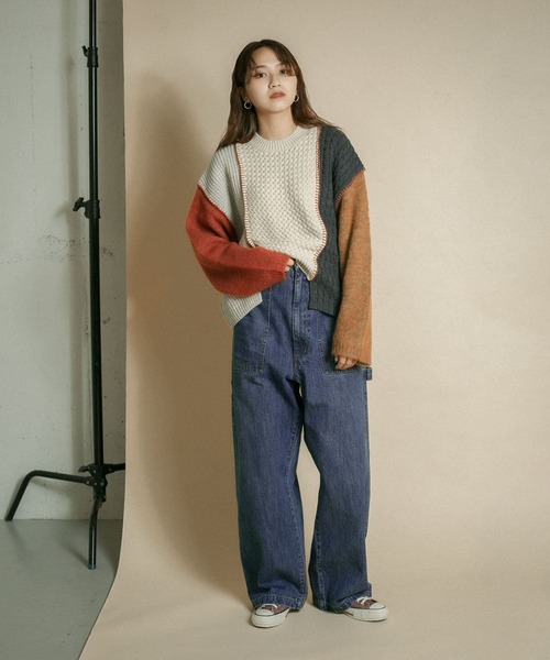 KBF(ケイビーエフ)の「MIXカラーパッチワークニット(ニット/セーター・レディース・グリーン系その他/イエロー系その他/レッド系その他・ONE)」の14枚目の写真