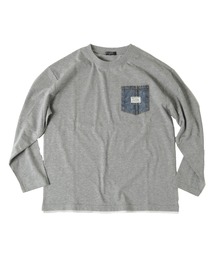 GLAZOS | 天竺・ドロップショルダーデニムポケットレイヤード長袖Ｔシャツ(Tシャツ/カットソー)