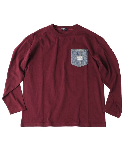 GLAZOS（グラソス）の「天竺・ドロップショルダーデニムポケットレイヤード長袖Ｔシャツ（Tシャツ/カットソー・キッズ・アイボリー/ブラック/エンジ/グレー・140cm/150cm/170cm/130cm/160cm）」の5枚目の写真