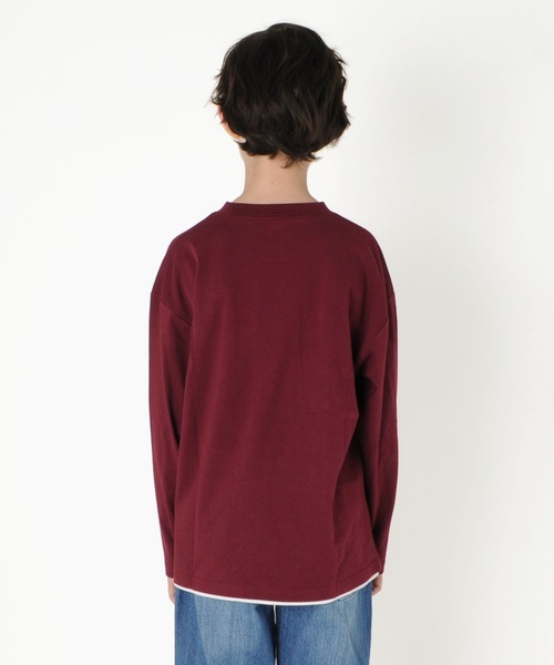 GLAZOS（グラソス）の「天竺・ドロップショルダーデニムポケットレイヤード長袖Ｔシャツ（Tシャツ/カットソー・キッズ・アイボリー/ブラック/エンジ/グレー・140cm/150cm/170cm/130cm/160cm）」の13枚目の写真