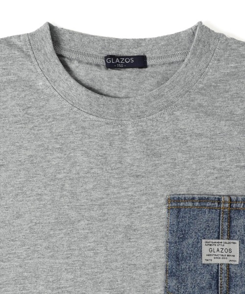 GLAZOS（グラソス）の「天竺・ドロップショルダーデニムポケットレイヤード長袖Ｔシャツ（Tシャツ/カットソー・キッズ・アイボリー/ブラック/エンジ/グレー・140cm/150cm/170cm/130cm/160cm）」の11枚目の写真