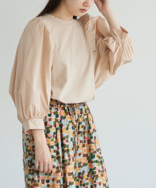 note et silence (ノートエシロンス)の「▲【 AMB100貨 】USAコットン ギャザースリーブプルオーバー(Tシャツ/カットソー・レディース・ホワイト/チャコールグレー/ブラック/ネイビー/ナチュラル・FREE)」の4枚目の写真