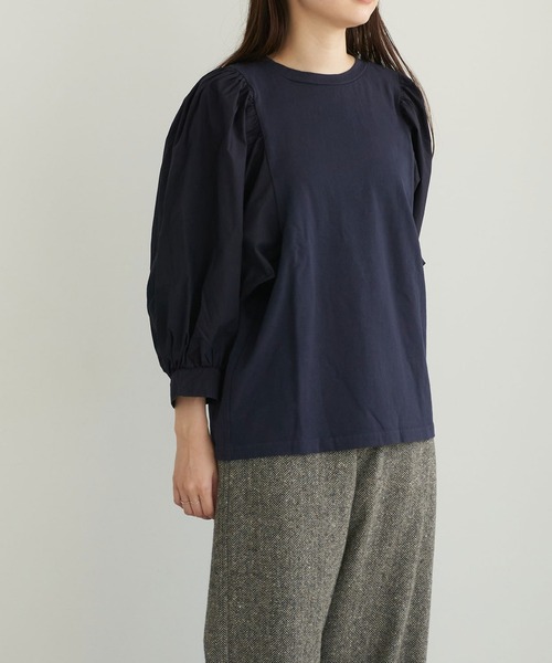 note et silence (ノートエシロンス)の「▲【 AMB100貨 】USAコットン ギャザースリーブプルオーバー(Tシャツ/カットソー・レディース・ホワイト/チャコールグレー/ブラック/ネイビー/ナチュラル・FREE)」の5枚目の写真