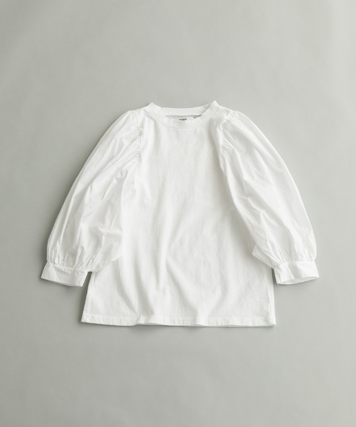note et silence (ノートエシロンス)の「▲【 AMB100貨 】USAコットン ギャザースリーブプルオーバー(Tシャツ/カットソー・レディース・ホワイト/チャコールグレー/ブラック/ネイビー/ナチュラル・FREE)」の2枚目の写真