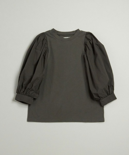 note et silence (ノートエシロンス)の「▲【 AMB100貨 】USAコットン ギャザースリーブプルオーバー(Tシャツ/カットソー・レディース・ホワイト/チャコールグレー/ブラック/ネイビー/ナチュラル・FREE)」の1枚目の写真