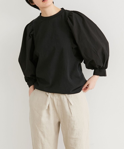 note et silence (ノートエシロンス)の「▲【 AMB100貨 】USAコットン ギャザースリーブプルオーバー(Tシャツ/カットソー・レディース・ホワイト/チャコールグレー/ブラック/ネイビー/ナチュラル・FREE)」の3枚目の写真