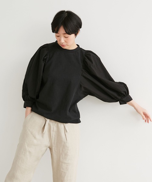 note et silence (ノートエシロンス)の「▲【 AMB100貨 】USAコットン ギャザースリーブプルオーバー(Tシャツ/カットソー・レディース・ホワイト/チャコールグレー/ブラック/ネイビー/ナチュラル・FREE)」の21枚目の写真
