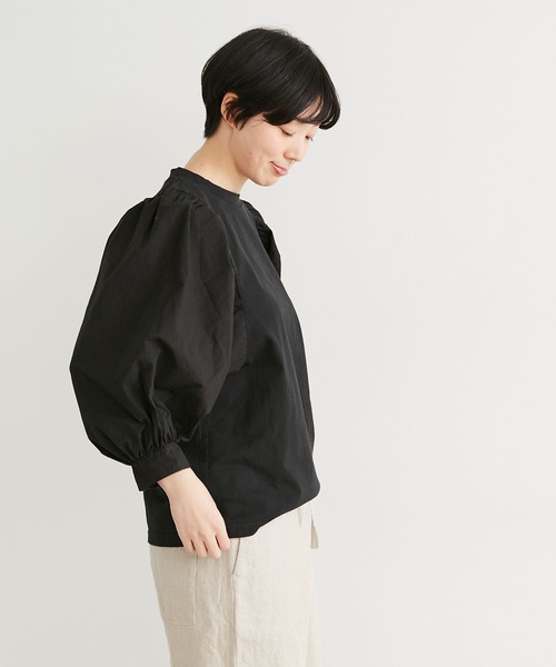 note et silence (ノートエシロンス)の「▲【 AMB100貨 】USAコットン ギャザースリーブプルオーバー(Tシャツ/カットソー・レディース・ホワイト/チャコールグレー/ブラック/ネイビー/ナチュラル・FREE)」の12枚目の写真