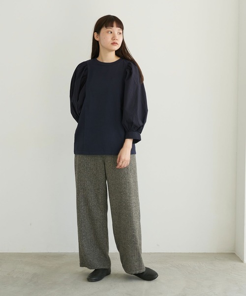 note et silence (ノートエシロンス)の「▲【 AMB100貨 】USAコットン ギャザースリーブプルオーバー(Tシャツ/カットソー・レディース・ホワイト/チャコールグレー/ブラック/ネイビー/ナチュラル・FREE)」の10枚目の写真