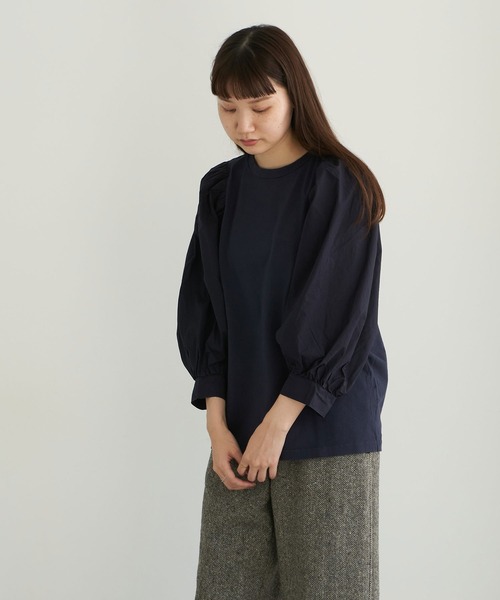 note et silence (ノートエシロンス)の「▲【 AMB100貨 】USAコットン ギャザースリーブプルオーバー(Tシャツ/カットソー・レディース・ホワイト/チャコールグレー/ブラック/ネイビー/ナチュラル・FREE)」の7枚目の写真