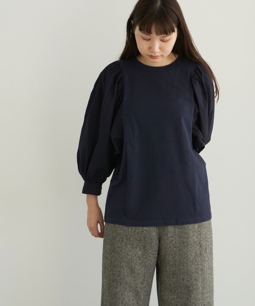 note et silence (ノートエシロンス)の「▲【 AMB100貨 】USAコットン ギャザースリーブプルオーバー(Tシャツ/カットソー・レディース・ホワイト/チャコールグレー/ブラック/ネイビー/ナチュラル・FREE)」の17枚目の写真