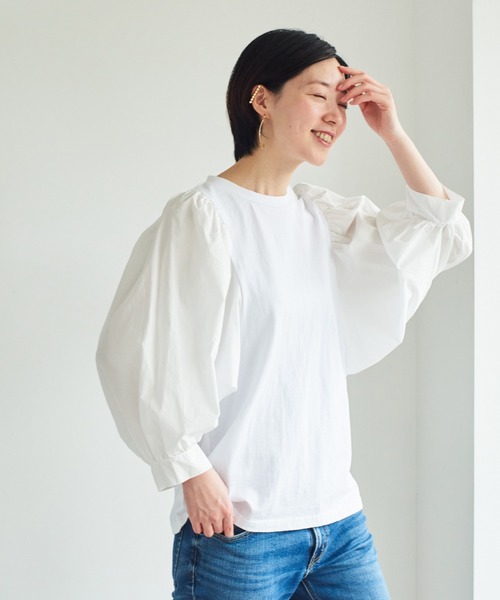 note et silence (ノートエシロンス)の「▲【 AMB100貨 】USAコットン ギャザースリーブプルオーバー(Tシャツ/カットソー・レディース・ホワイト/チャコールグレー/ブラック/ネイビー/ナチュラル・FREE)」の6枚目の写真