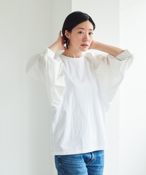 note et silence (ノートエシロンス)の「▲【 AMB100貨 】USAコットン ギャザースリーブプルオーバー(Tシャツ/カットソー・レディース・ホワイト/チャコールグレー/ブラック/ネイビー/ナチュラル・FREE)」の9枚目の写真