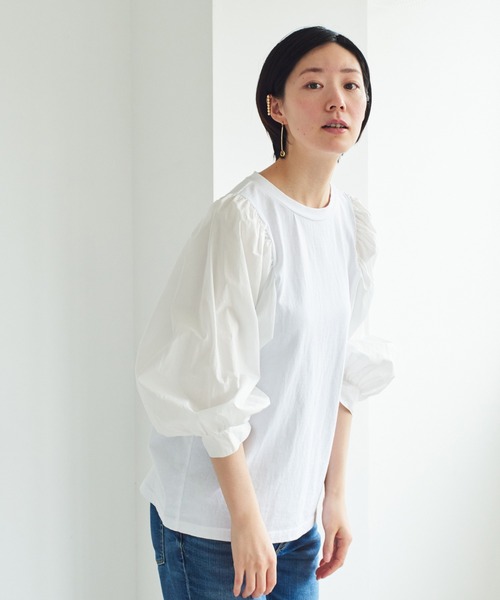 note et silence (ノートエシロンス)の「▲【 AMB100貨 】USAコットン ギャザースリーブプルオーバー(Tシャツ/カットソー・レディース・ホワイト/チャコールグレー/ブラック/ネイビー/ナチュラル・FREE)」の16枚目の写真