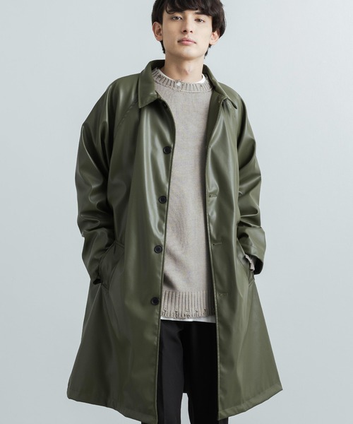 フェイクレザー オーバーサイズコート ステンカラービッグジャケット