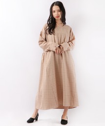 PAGE ONE TRバックギャザー長袖ワンピース