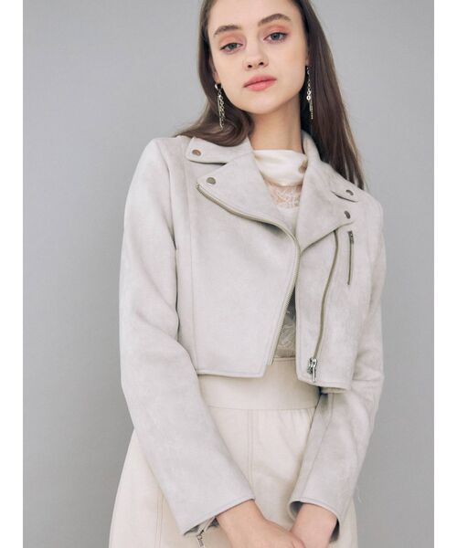 MERCURYDUO（マーキュリーデュオ）の「コンパクトフェイクスエードライダースジャケット（テーラードジャケット・レディース・アイボリー/ライトグレー・FREE）」の9枚目の写真