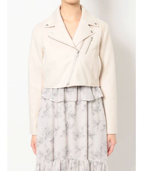 MERCURYDUO（マーキュリーデュオ）の「コンパクトフェイクスエードライダースジャケット（テーラードジャケット・レディース・アイボリー/ライトグレー・FREE）」の14枚目の写真