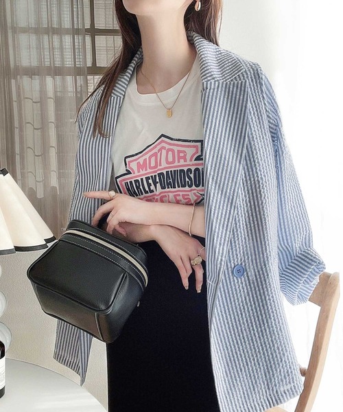 classicalelf（クラシカルエルフ）の「大人のシャツジャケットstyle。サッカー素材テーラードジャケット（テーラードジャケット・レディース・ブラック/ベージュ/サックスブルー/グリーン・SMALL/MEDIUM/LARGE/X-LARGE）」の18枚目の写真