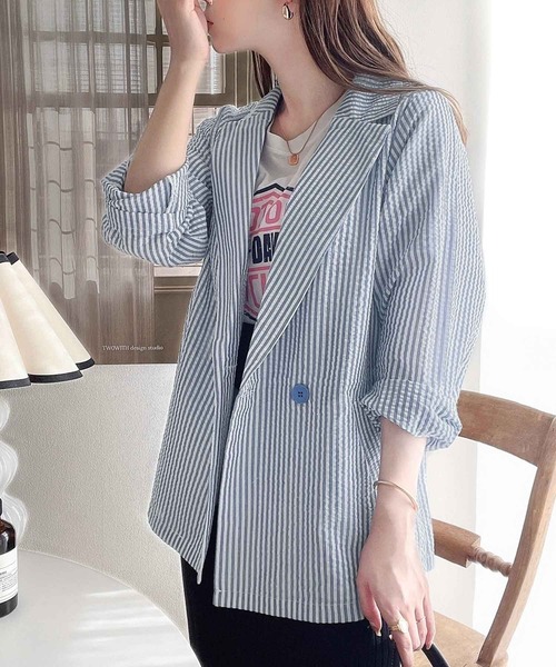 classicalelf（クラシカルエルフ）の「大人のシャツジャケットstyle。サッカー素材テーラードジャケット（テーラードジャケット・レディース・ブラック/ベージュ/サックスブルー/グリーン・SMALL/MEDIUM/LARGE/X-LARGE）」の17枚目の写真