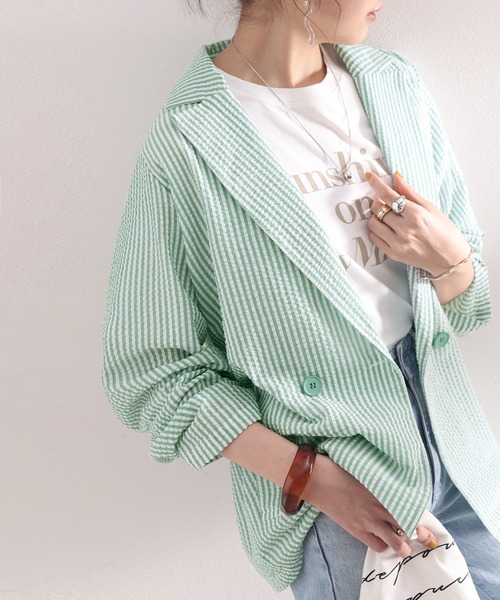 classicalelf（クラシカルエルフ）の「大人のシャツジャケットstyle。サッカー素材テーラードジャケット（テーラードジャケット・レディース・ブラック/ベージュ/サックスブルー/グリーン・SMALL/MEDIUM/LARGE/X-LARGE）」の20枚目の写真