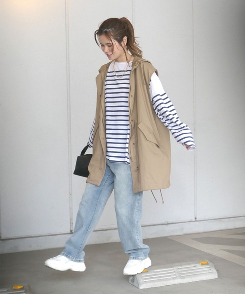 CORNERS（コーナーズ）の「コットンツイルミリタリーフードベスト（ミリタリージャケット・レディース・カーキ/ベージュ/ベージュ系その他・M）」の2枚目の写真