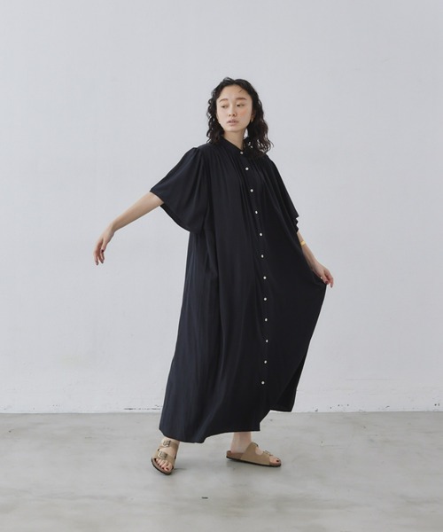 manana suerte（マニャーナスエルテ）の「バンドカラーギャザーワンピース（ワンピース・レディース・ブラック/グレー/グリーン・FREE）」の20枚目の写真