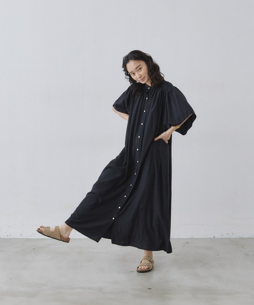 バンドカラーギャザーワンピース（ワンピース）｜manana suerte