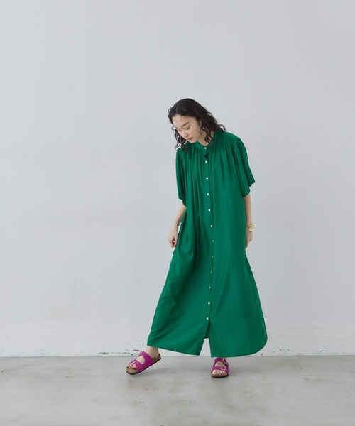 manana suerte（マニャーナスエルテ）の「バンドカラーギャザーワンピース（ワンピース・レディース・ブラック/グレー/グリーン・FREE）」の10枚目の写真