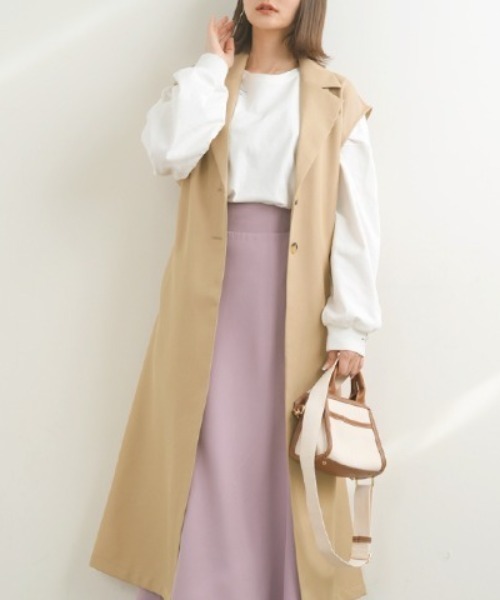 Futier land(フューティアランド)の「ロングトレンチジレ(トレンチコート・レディース・ブラック/ベージュ/アイボリー・MEDIUM)」の1枚目の写真