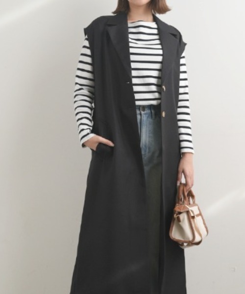 Futier land(フューティアランド)の「ロングトレンチジレ(トレンチコート・レディース・ブラック/ベージュ/アイボリー・MEDIUM)」の3枚目の写真