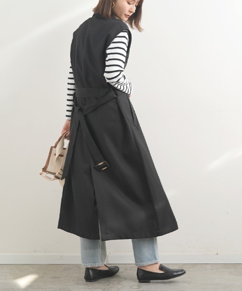 Futier land(フューティアランド)の「ロングトレンチジレ(トレンチコート・レディース・ブラック/ベージュ/アイボリー・MEDIUM)」の5枚目の写真