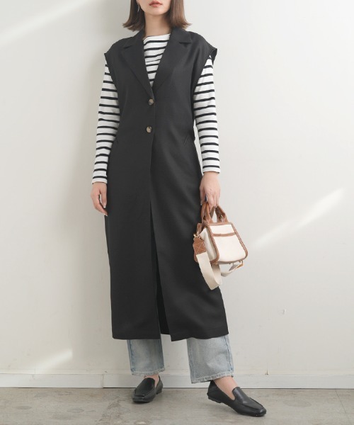 Futier land(フューティアランド)の「ロングトレンチジレ(トレンチコート・レディース・ブラック/ベージュ/アイボリー・MEDIUM)」の10枚目の写真