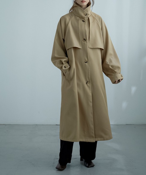 Fashion Letter（ファッションレター）の「ボリュームスリーブスタンドカラートレンチコート（トレンチコート・レディース・ブラック/ベージュ/ライトカーキ/アイボリー・M）」の3枚目の写真