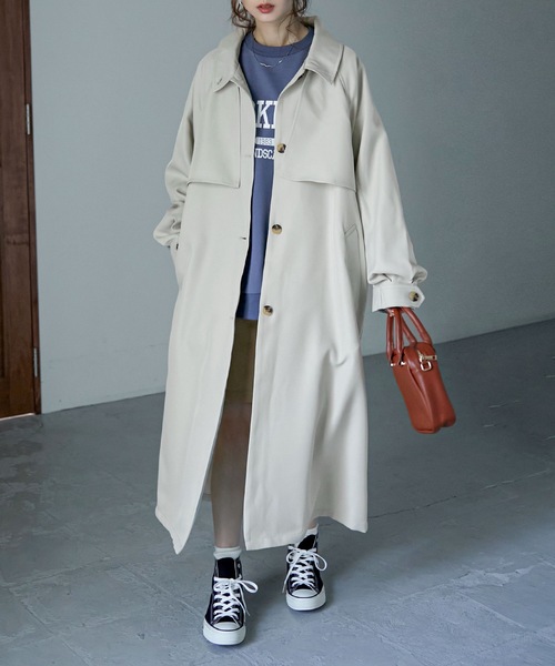 Fashion Letter（ファッションレター）の「ボリュームスリーブスタンドカラートレンチコート（トレンチコート・レディース・ブラック/ベージュ/ライトカーキ/アイボリー・M）」の18枚目の写真