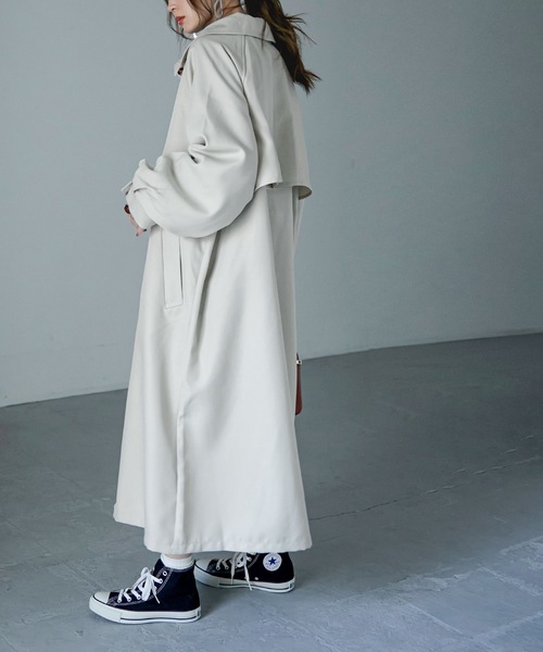 Fashion Letter（ファッションレター）の「ボリュームスリーブスタンドカラートレンチコート（トレンチコート・レディース・ブラック/ベージュ/ライトカーキ/アイボリー・M）」の12枚目の写真
