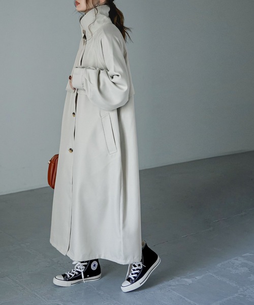 Fashion Letter（ファッションレター）の「ボリュームスリーブスタンドカラートレンチコート（トレンチコート・レディース・ブラック/ベージュ/ライトカーキ/アイボリー・M）」の8枚目の写真