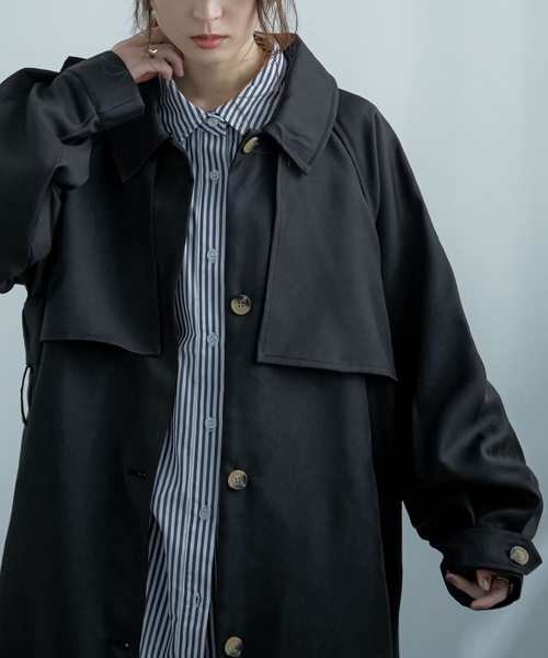 Fashion Letter（ファッションレター）の「ボリュームスリーブスタンドカラートレンチコート（トレンチコート・レディース・ブラック/ベージュ/ライトカーキ/アイボリー・M）」の9枚目の写真