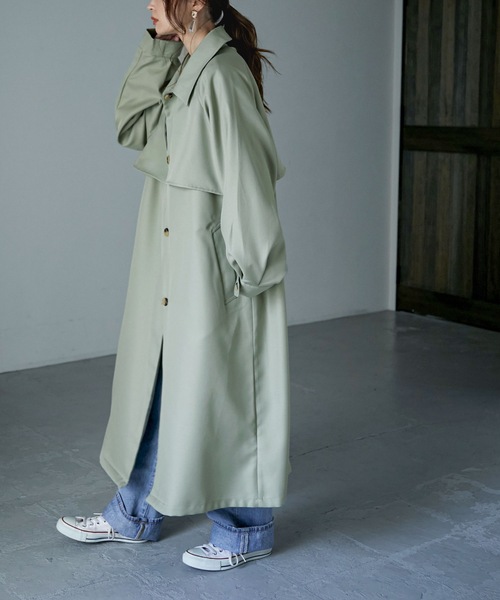 Fashion Letter（ファッションレター）の「ボリュームスリーブスタンドカラートレンチコート（トレンチコート・レディース・ブラック/ベージュ/ライトカーキ/アイボリー・M）」の20枚目の写真