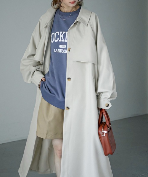 Fashion Letter（ファッションレター）の「ボリュームスリーブスタンドカラートレンチコート（トレンチコート・レディース・ブラック/ベージュ/ライトカーキ/アイボリー・M）」の6枚目の写真