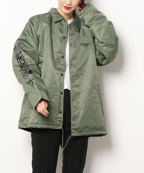LONELY/論理（ロンリー）の「LONELY(論理)/ロンリー/SOUVENIR NYLON COACH JACKET/スーベニア コーチジャケット（ブルゾン・レディース・ブラック/グリーン・X-LARGE）」の10枚目の写真