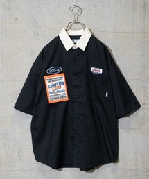 【a】TCツイルワッペンクレリックワークシャツ　半袖