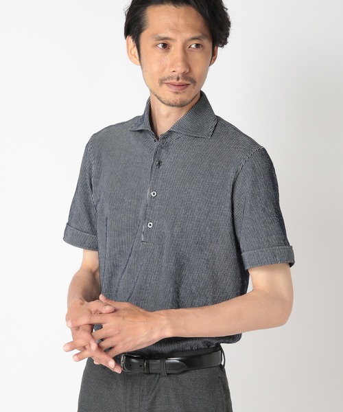 CROWDED CLOSET（クラウデッドクローゼット）の「サッカーニットポロシャツ（ポロシャツ・メンズ・ホワイト/ネイビー/サックスブルー・02/03/04）」の3枚目の写真