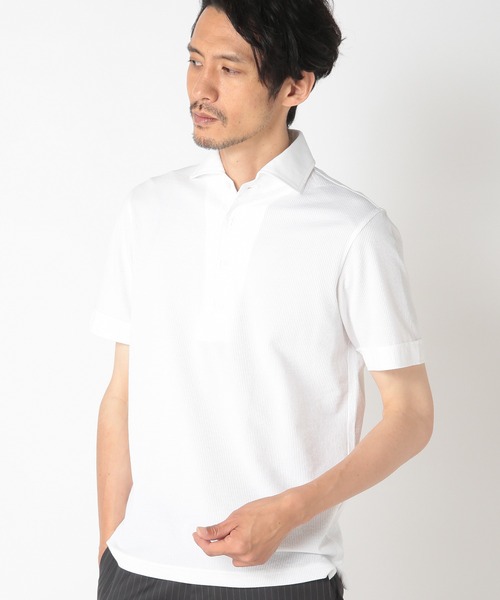 CROWDED CLOSET（クラウデッドクローゼット）の「サッカーニットポロシャツ（ポロシャツ・メンズ・ホワイト/ネイビー/サックスブルー・02/03/04）」の2枚目の写真