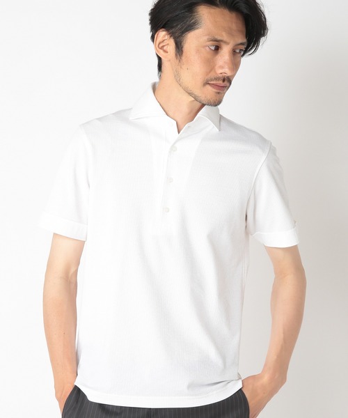 CROWDED CLOSET（クラウデッドクローゼット）の「サッカーニットポロシャツ（ポロシャツ・メンズ・ホワイト/ネイビー/サックスブルー・02/03/04）」の9枚目の写真